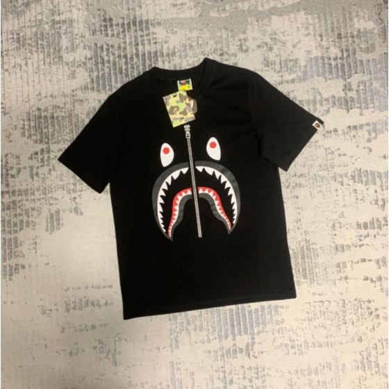 Black BAPE Shark Mouth Zip Print T-Shirt